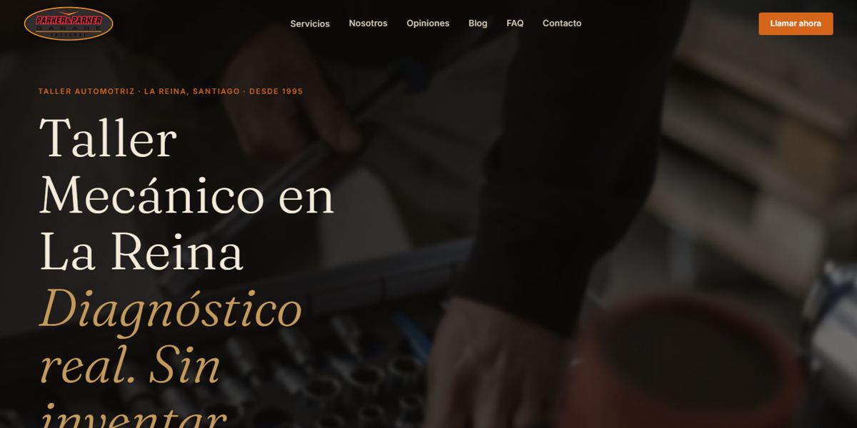 Página web de Parker & Parker Garage, taller mecánico en La Reina